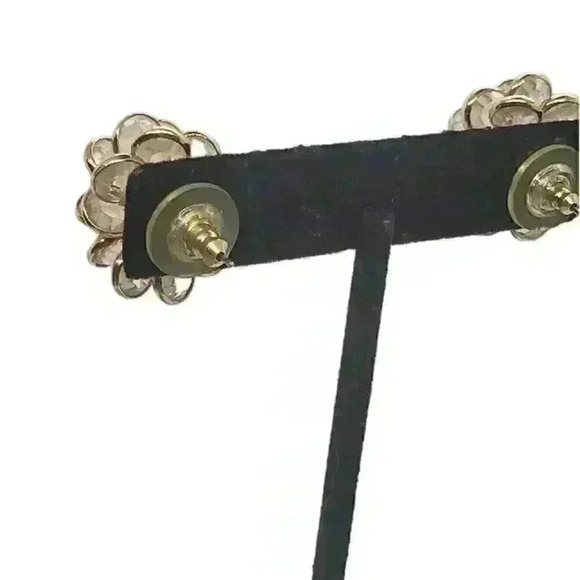 Vintage Earrings Gold Bezel Set Cluster Faceted Crystal Statement Pierced - Picture 6 of 9